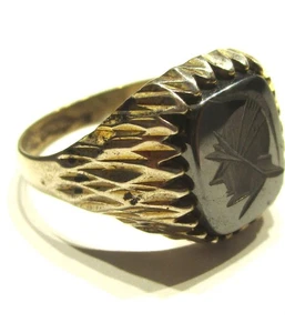 SIEGELRING STERLINGSILBER RETRO 70ER JAHRE RINDENOPTIK HÄMATIT GESCHNITZT ZENTURIO T - Bild 1 von 2