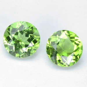 3.27Cts Excellent Natural Green Peridot 7.2mm Round Cut Matching Pair Gemstones - Picture 1 of 3