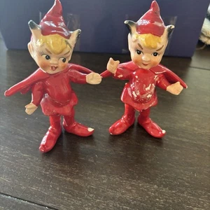 Vintage 50er Jahre KRIESS Keramik Teufel Satan Pixi Figur Mid Century Deko Set 2 - Bild 1 von 14