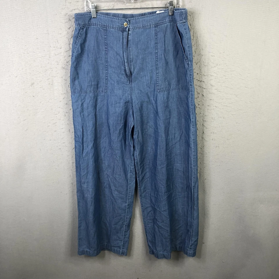 Брюки женские Michael Michael Kors большие синие шамбре широкие штанины эластичные на талии на молнии - Изображение 1 из 4