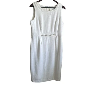 Liz Claiborne Women Shift Dress 12 Ivory Gold Tone Chain Waist Career Cocktail - Picture 1 of 12