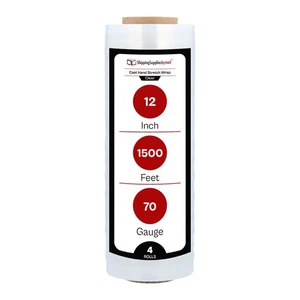 12" x 1500' 70 Gauge 4 Rolls Cast Hand Stretch Wrap Plastic Shrink Film Clear - Picture 1 of 8
