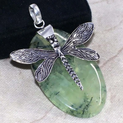 Colgante Mariposa Cap Musgo Prehnita Plata 925 Chapado 2.6" Increíble Regalo GW Foto 1 de 3