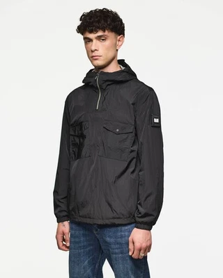 Weekend Offender Jacket Over Head Mayfield Check Trim Winbreaker in Black - Image 1 of 4