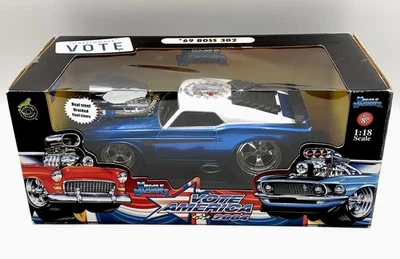 1969 Mustang Boss 302 Blue 1/18 Blower Motor Vote America Muscle Machines Vtg. - Image 1 of 4