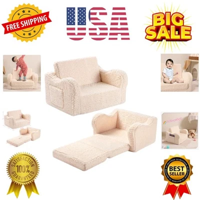 Sofá para niños, sofá de espuma abatible 2 en 1 con cubierta suave Sherpa, acogedor salón de juegos... Foto 1 de 4