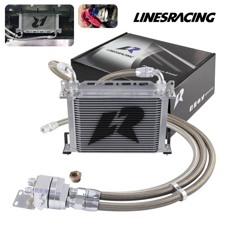 LR 25 Row AN10 Oil cooler w/Bracket+Filter Relocation Adapter Hose Kit Silver - Image 1 of 4