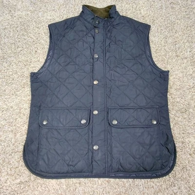 Chaleco Barbour Para Hombres XL Azul Marino Lowerdale Acolchado Cremallera Completa Botones a Presión Bolsillos Foto 1 de 4