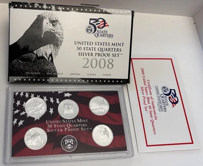 2008 United States Mint 50 State Quarters SILVER Proof Set with OGP & COA - Image 1 of 4