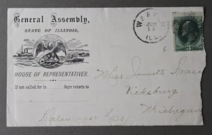WARREN ILLINOIS c 1880s Ilustrada Casa de Representantes Cubierta a VICKSBURG MICHIGAN - Imagen 1 de 2