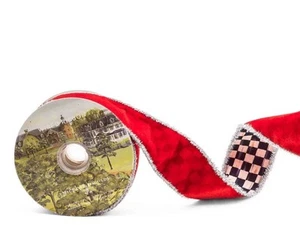 Mackenzie Childs Grandma Kitsch Reversible Red Velvet Ribbon Check 2.5" x 10 yds - Picture 1 of 4