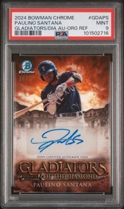 2024 Bowman Chrome Gladiators #GDAPS Paulino Santana Auto Orange /25 PSA 9 - Picture 1 of 2