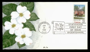 DR WHO 1988 FDC VIRGINIA BICENTENNIAL MILLE HAND COLORED CACHET w9160 - Picture 1 of 2