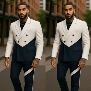 Black White Men Suits Peak Lapel Fashion Formal Party Prom Tuxedos Men Blazers - Picture 1 of 16