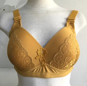 GAIYI Wireless Brassiere Lingerie Padded Wide Straps Bras Mustard 38C - Picture 1 of 8