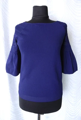 Karen Millen Blue  Knitted Jumper Top Size S  3/4 Bell Sleeve - Image 1 of 4