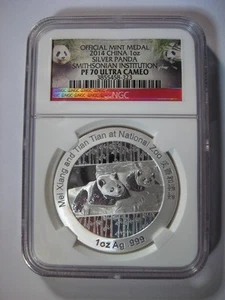 2014 Silver Panda NGC PF 70 - ULTRA CAMEO FULL 1 OZ Mei Xiang & Tian Tian at ZO - Picture 1 of 9