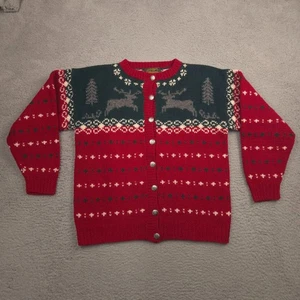 Eddie Bauer Wollpullover Damen M rot grün nordisch Rentier Weihnachten Vintage - Bild 1 von 7