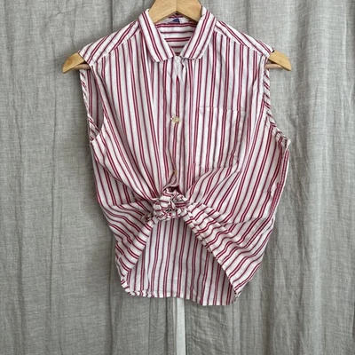 VTG Lady Essex Sanforized Striped Shirt Womens 38 Sleeveless Candy Stripe 60s - Image 1 of 4