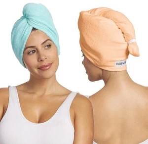 2-Pack Microfiber Hair Towel for Beauty, Travel, Hair Wrap, Blue and Orange - Picture 1 of 7