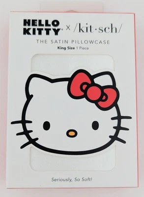 Funda de almohada Kitsch Hello Kitty tamaño king satinada marfil macizo con lazo rojo 36" x 19" Foto 1 de 3