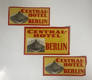 Set 3 Etichette Bagagli Central Hotel Berlin Decalcomania Pubblicità Viaggio - Foto 1 di 1