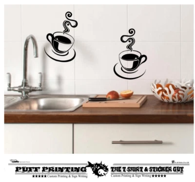 kitchen wall art 2 Cups Of Tea  Stickers Vinyl  Decals Café Diner Hearts - Image 1 of 2