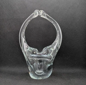Art Glass Hand-Blown Clear Basket Ashtray Vase Open Handle Heavy - Picture 1 of 11