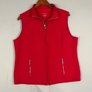 Karen Scott Sport Quilted Vest Women's LG Cherry Red Pockets Mock Neck Full Zip - Picture 1 of 4