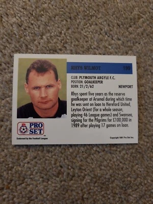 Pro Set English Football (1991-92) Rhys Wilmot Plymouth Argyle Card No. 199 - Image 1 of 2