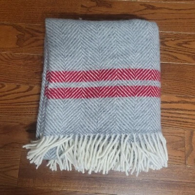 Tweedmill 100% Wool Throw Blanket Fishbone Grey/ Red Stripe Throw Blanket - Image 1 of 4