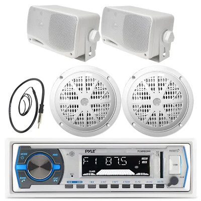 6.5" Marine 120W Speakers, 3.5" Speakers, Antenna, Pyle Bluetooth Boat USB Radio - Image 1 of 4
