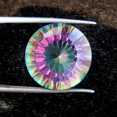 12-13 Carat. MYSTIC TOPAZ CONCAVE CUT ROUND CABOCHON GEMSTONE (15 X 15 X 10 MM) - Image 1 of 4