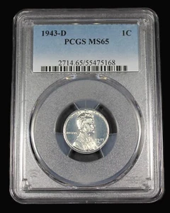 1943 D LINCOLN STEEL CENT PCGS MS65 UNC MS 65 WEIZEN PENNY ZERTIFIKAT 55475168 - Bild 1 von 2