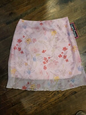 Falda Mujer Rosa Estampado Floral Transparente Cottagecore Talla L Cintura Elástica Foto 1 de 4