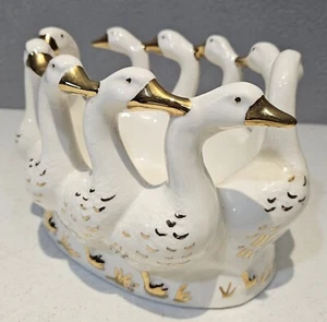Hand Painted Holland Mold Gold And Ceramic Goose Decorative Bowl  9 inches Wide - Picture 1 of 15