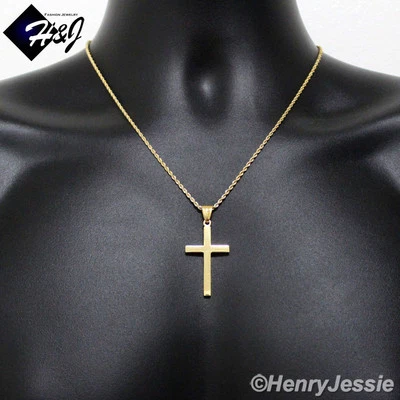 18"20"24"Stainless Steel 1.5mm Gold Plated Rope Chain Necklace Cross Pendant*GP - Image 1 of 4