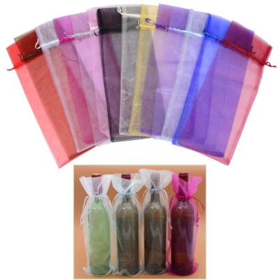 10pcs wine cellophane bags Sheer Organza Wine Bottle Cover Wrap Gift Bags - Image 1 of 4