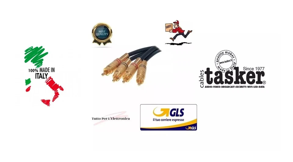 CAVO AUDIO 2X RCA MASCHIO 2 X RCA MASCHIO STEREO DORATO DA 0,5 A 20 METRI DORATO - Immagine 1 di 1