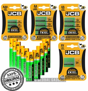 JCB Rechargeable Batteries AA AAA NiMH Pre Charged High Power 1200 2400 900 mAh - Picture 1 of 2