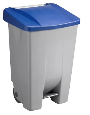Sunware Abfalleimer 80Liter -49x41x75cm- mit Rädern/Fußpedal/Handgriff-grau/blau - Bild 1 von 3