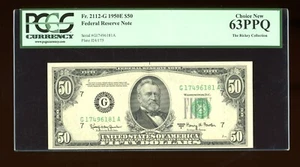 DBR 1950-E $50 FRN Chicago Fr. 2112-G PCGS 63 PPQ Serial G17496181A - Picture 1 of 2