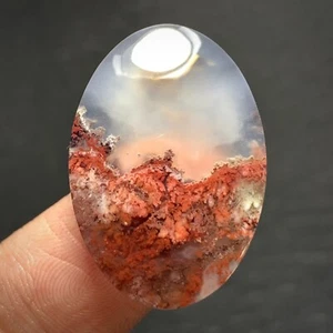 Scenic Moss Plume Agate Cabochon 27x18x4mm High Quality 17 ct - Picture 1 of 6