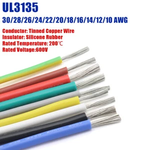 UL3135 10AWG~30AWG High Temp Silicone Rubber Cable Tinned Copper Wire Colourful - Picture 1 of 9