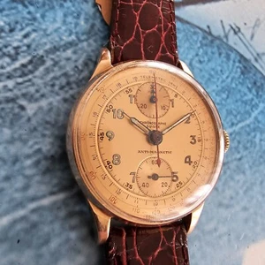 Vintage 18k Solid Gold Chronographe Suisse Hand-Winding Men's Watch Venus 170 - Picture 1 of 10