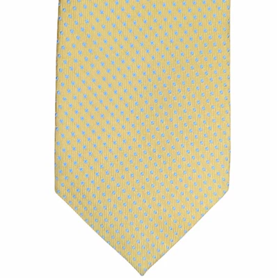 Шелковый галстук PETER MILLAR, семикратный желтый галстук с светло-голубыми точками — отличное состояние. - Изображение 1 из 4