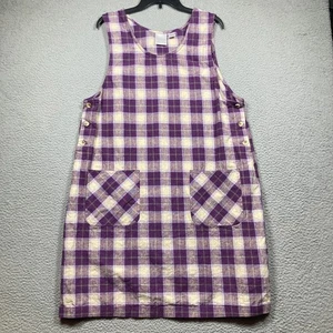 Christopher & Banks Jumper Women's XL Purple Plaid Linen Blend Prairie Preppy - Picture 1 of 11