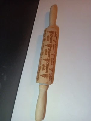 Christmas Tree & Merry Christmas Written Embossed Rolling Pin Dough Roller - Image 1 of 2