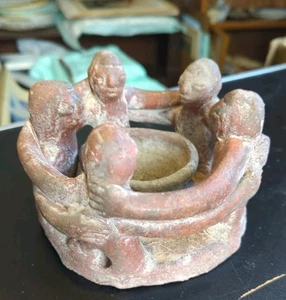 Vintage rustikale aztekische Keramik Kreis von 5 Freunden Kerzenhalter / Räuchergefäß - Bild 1 von 7