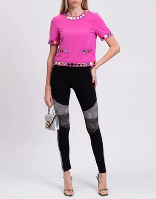 PVP €793 PHILIPP PLEIN COUTURE Leggings Talla XS Negro Elastizado Estrás Foto 1 de 4
